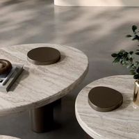 Table basse ovale contemporaine de luxe Tables centrales en pierre de travertin Meubles de salon Ensemble de tables basses en marbre