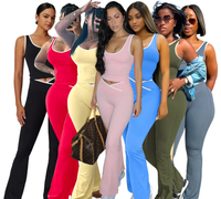 GL6789 Ensemble deux pièces pour femme, pantalon évasé à blocs de couleur et à nouages croisés, design effet seconde peau, anti-transpiration, pour le yoga