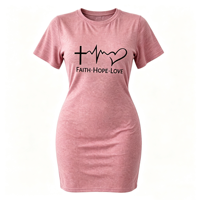 Robe T-shirt moulante à col rond et manches courtes pour femme, robe décontractée en tricot extensible à imprimé graphique pour femme, tenue de tous les jours