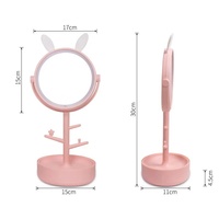 Miroir de maquillage rond à écran LED réglable, oreilles de lapin mignon, nouvelle forme, pouces, avec étui de rangement
