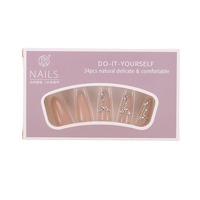 Faux ongles réutilisables pré-fabriqués à presser, 30 pièces, longs, en forme de ballerine, décorés à la main avec des strass, pour la création d'art des ongles