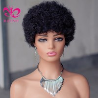 Perruque Lace Front Courte Brésilienne Faite à la Machine, Cheveux Humains Remy Afro Crépus Bouclés Couleur Naturelle 99J, Densité 180% pour Noires