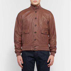Leather Bomber <b>Jacket</b> Men's Leather <b>Jacket</b> Cowhide Sheepskin Stand Collar Multi-pockets Slim <b>Smart</b> Casual Motorcycle Coat - Product Image 3