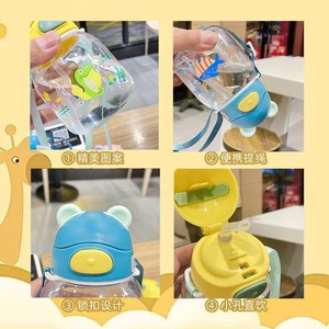 ขวดน้ำพลาสติกสำหรับเด็ก ลายการ์ตูน พร้อมสายสะพาย ฝาเปิดแบบพลิกขึ้น ปราศจากสาร BPA เหมาะสำหรับเด็กนักเรียน - Product Image 3