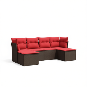 Ensemble de canapés de patio en polyrotin marron avec coussins, meubles d'extérieur durables pour 6 personnes, design contemporain - Product Image 1