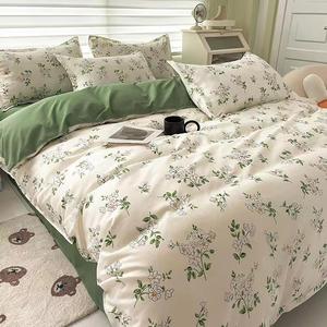 Drap plat en microfibre brossée imprimé motif floral vert doux au toucher <span class=keywords><strong>housse</strong></span> <span class=keywords><strong>de</strong></span> <span class=keywords><strong>couette</strong></span> et taie d'oreiller ensemble <span class=keywords><strong>de</strong></span> literie pour la maison - Product Image 6