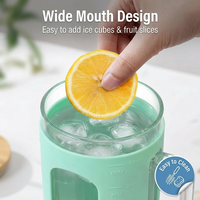 Gobelet en verre borosilicate écologique de 32 oz avec couvercle en bambou, large ouverture, portable, sûr pour les aliments, marqueur de temps et manchon en silicone