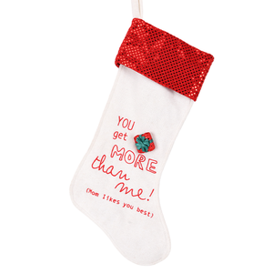 Calcetín Navideño Divertido con Lentejuelas Rojas y Eslogan, Calcetín de Navidad de Lona para la Familia, Regalos Navideños - Product Image 1
