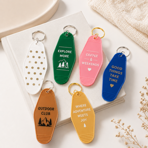 Custom Printed Logo Retro Vintage Motel Hotel Keychain Blank Plastic <b>Key</b> Tag Bulk Vinyl Retro Hotel Keychain - Product Image 4