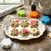 Ensemble de découpoirs à biscuits 3D sans BPA, motifs fleurs (Rose, Tournesol, Marguerite, Tulipe), moules à biscuits de qualité alimentaire avec tampon pour la pâtisserie DIY