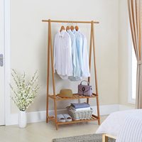 Organisateur de vêtements multifonctionnel en bambou à double niveau pour armoire, chambre et salon