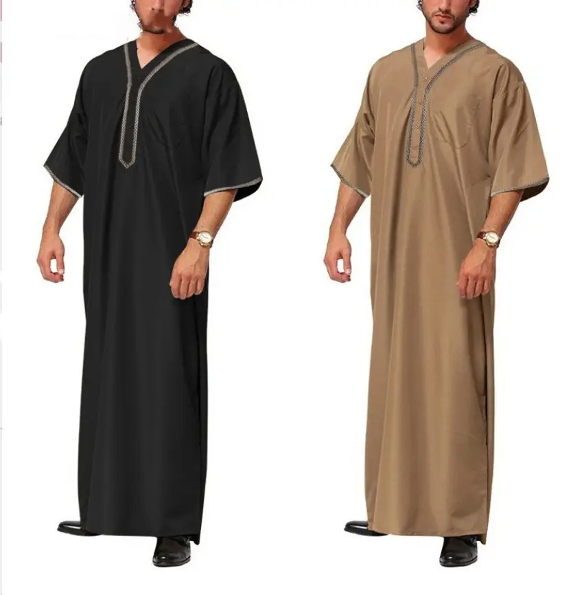 Black and Khaki short sleeve men men prayer overhead abaya al nisan long thobe dress