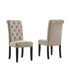 Juego de 2 Sillas de Comedor DB Leviton Tapizadas en Cuero Color Bronceado con Patas de Madera Maciza, Estilo Tradicional, Muebles para el Hogar - Product Image 1