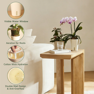 Pot de fleurs auto-arrosant de 5 pouces avec support en macramé, ensemble combiné, décoration moderne pour la maison, jardinière suspendue pour plantes d'intérieur, orchidées, herbes - Product Image 3