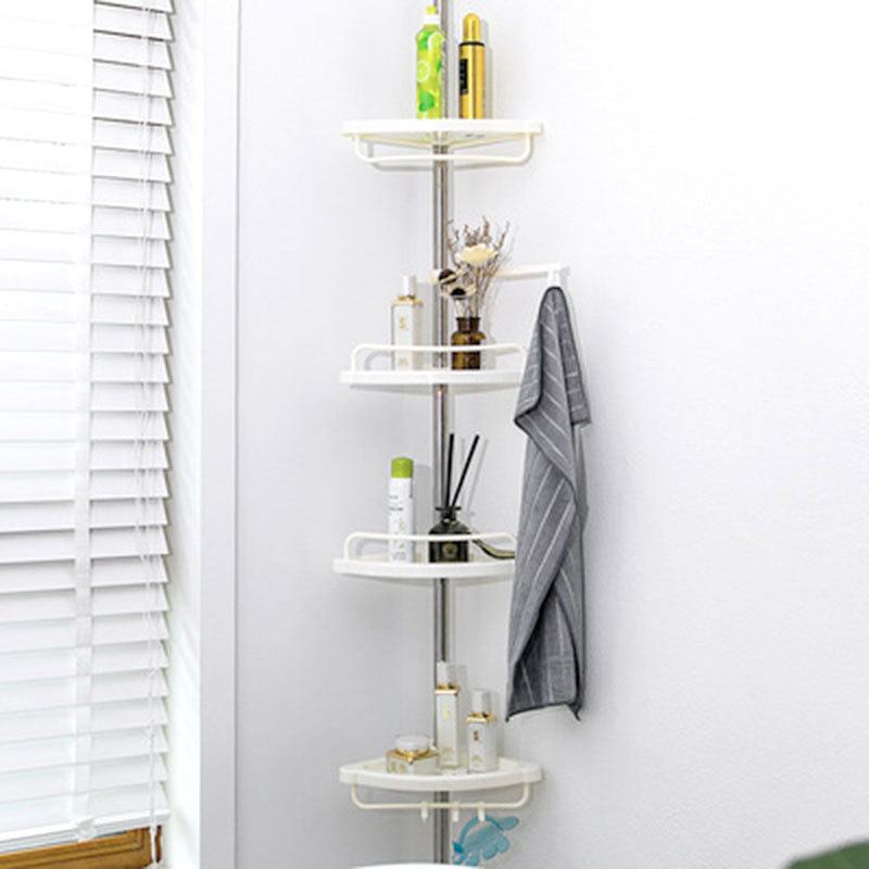 Hoek Douche Caddy Spanstok 4 Lagen Plastic Douche Caddy Plank Driehoek Badkamer Opslag Organizer Met Handdoek Bar