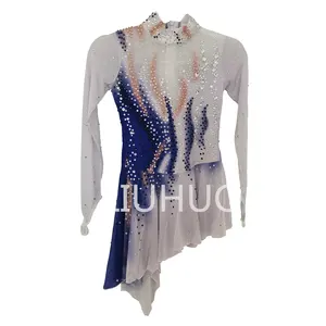LIUHUO платье для фигурного катания для девочек, костюм для соревнований, синее латиновое платье со стразами, Сетчатое и спандекс, комплекты для выступлений