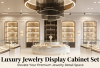 Luxuriöse Uhren-Vitrine mit LED-Beleuchtung, Gehärtetem Glas und Goldenem Metallrahmen für Einzelhandel und Boutiquen