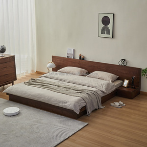 Inexpensive Hotel <b>Bed</b> King Size Solid Wood <b>Platform</b> <b>Bed</b> <b>Frame</b> with Integrated Headboard & Nightstands For 3 Star Hotel Bedroom - Product Image 3