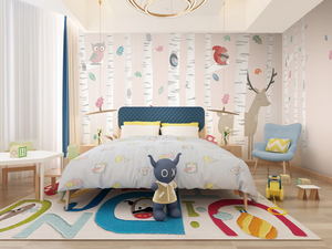 <span class=keywords><strong>Papier</strong></span> <span class=keywords><strong>peint</strong></span> mural de haute qualité personnalisé en soie imperméable bleu clair Forêt de bouleaux avec des animaux mignons (renard, cerf) pour chambre à coucher et salon - Product Image 2