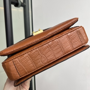 Sac à main à rabat en cuir de crocodile 100% brun avec fermeture à fermoir doré, sac à bandoulière classique pour femme, usage quotidien - Product Image 2