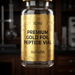 Etiquetas de Lujo para Viales de Péptidos con Lámina Dorada y Relieve - Marca Metálica Premium con Acabado Texturizado para Investigación de Alta Gama - Product Image 1