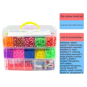 Grand ensemble de 15 000 <span class=keywords><strong>élastiques</strong></span> arc-en-ciel tressés à trois couches pour bracelets DIY pour enfants, jouet éducatif fait main avec boîte blanche - Product Image 1