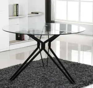 Лидер продаж, образец классической устойчивой современной мебели, стеклянный белый круглый обеденный стол с металлическими ножками