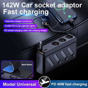 Organisateur <span class=keywords><strong>de</strong></span> <span class=keywords><strong>charge</strong></span> pour <span class=keywords><strong>voiture</strong></span> en voyage, adaptateur USB-C PD 142W, chargeur rapide 3 ports 12V pour allume-cigare, caméra embarquée, GPS, réfrigérateur <span class=keywords><strong>de</strong></span> <span class=keywords><strong>voiture</strong></span> - Product Image 2