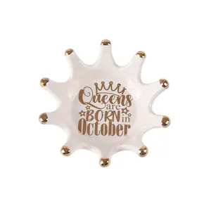 Royal Ceramic Crown Ring Holder Jewelry Stand Holder Trinket Tray Ring Dish For Earring Bracelet Keys Necklace Wedding Birthdays