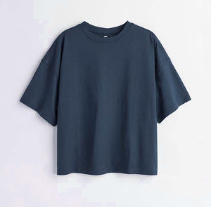 T-shirt Boxy T-shirt sur mesure Jersey de coton doux lourd Col ras du cou côtelé épaules tombantes T-shirt à manches larges - Product Image 4