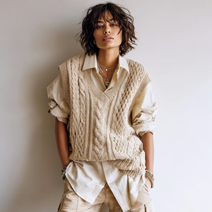 Estilo Casual <span class=keywords><strong>Chunky</strong></span> cabo camisola colete respirável tecido de malha feminino com logotipo frontal camadas de alças amigável - Product Image 1