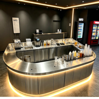 Comptoir de service commercial pour café, bar à bubble tea en acier inoxydable sur mesure avec armoire de rangement
