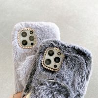 Fourrure Fluffy Fourrure Maquillage Miroir Housse de Téléphone pour Iphone 11 12 13 14 15 16 Pro Max Carcasas Para Celulares