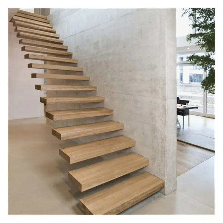 Unsichtbarer Stringer Holzstufen Schritte schwimmende Treppe Seilgeländer weiße Eiche Stufen schwimmende Treppen