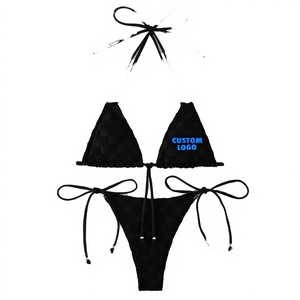 Ensemble de maillot de bain bikini micro sexy noir personnalisé, imprimé, grande taille, en nylon, pour la plage, mini string, 2 pièces, bikini string pour femmes, respectueux de l'environnement - Product Image 2