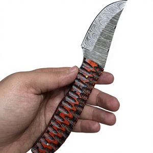 Cuchillo de hoja fija Drop Point de acero de Damasco con mango de madera Pakka para camping, bricolaje y supervivencia, 3 años de garantía - Precios económicos - Product Image 4