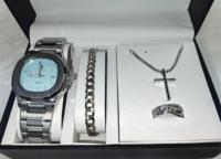 Montre à quartz Gohuos 8803 et accessoires de bijouterie, ensemble de 3 pièces sans boîte, montre carrée tendance avec affichage de la date, montres étanches pour hommes