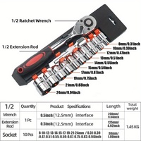 Jeu de 12 outils de réparation automobile en acier au carbone CR-V durable, avec clé à cliquet rapide 3/8 et douilles, personnalisable OEM