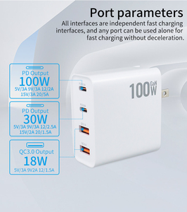 อะแดปเตอร์ชาร์จเร็ว PD 100W 4 พอร์ต GaN USB C สำหรับโทรศัพท์มือถือและแล็ปท็อป ชาร์จเร็วแบบพกพา - Product Image 5