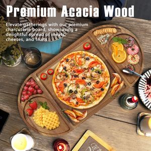 Bandeja de queso de madera con tabla de cortar magnética, bandeja de madera maciza para frutas, pan y embutidos para servir en fiestas - Product Image 2
