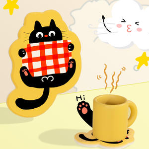 Sous-verre en terre de diatomée motif chat de dessin animé, résistant à la chaleur, pour café et thé, forme animale, durable, set de table de bureau promotionnel - Product Image 1
