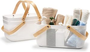 Panier de rangement rectangulaire en fil métallique avec poignée en bois, en fer et acier, pour fruits et légumes, usage quotidien, couleur et logo personnalisables - Product Image 6