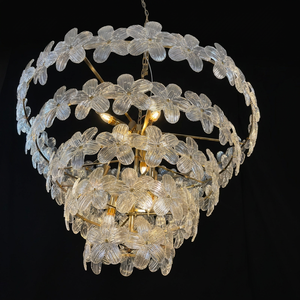 LEDA Modern Glass Flower Chandelier E14 Wrought Iron Pendant Light 60Cm Middle Led Adjustable Height Warm White Kitchen <b>Ceiling</b> - Product Image 1