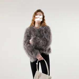 Fashion Warm Thick Coats Real Ostrich feathers Fur Winter Coat Woman Fur Winter Coats