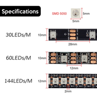 Bande lumineuse LED étanche DC5V WS2812B SMD5050 RGBIC 30/60/144LEDs/m IP30 IP65 IP67 IP68