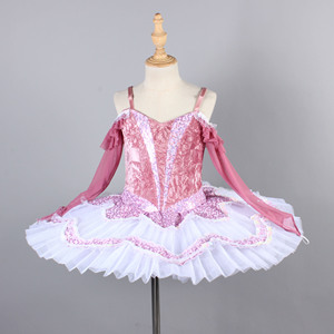Swan Lake Ballet <span class=keywords><strong>Dress</strong></span> rosa Lantejoula Fluffy Stage Performance Dance Costume Manga Longa Malha Tutu Vestidos Treinamento Dancewear - Product Image 1