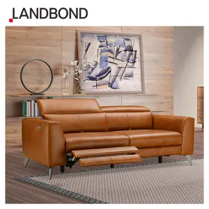 LANDBOND Set Sofa Gaya Eropa Modern Mebel Kulit Asli Daya Berbaring 3 Tempat Duduk Sofa Kursi Listrik