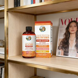 Multivitamínico Líquido Matutino para Mujeres, Crecimiento del Cabello, Reduce las Arrugas y las Líneas Finas, Sabor Melocotón y Mango - Product Image 3