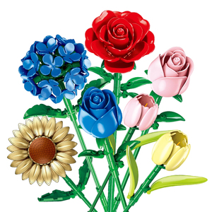 Regalos para el Día de San Valentín 2026, Ramo de Flores Artificiales de Plástico, Bloques de Construcción Decorativos, Mini Rosas, Tulipanes, Girasoles, Ladrillos Florales - Product Image 1
