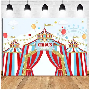 Mavi kırmızı beyaz çizgili çadır dönme dolap sirk karnaval tema fotoğraf Backdrop 7x5ft çocuklar erkek veya kız doğum günü partisi P